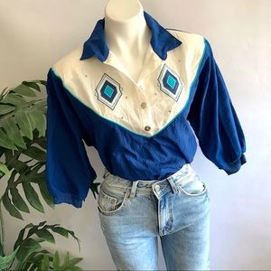 v i n t a g e :: 80s Southwestern Oversized Batwing Parachute Top